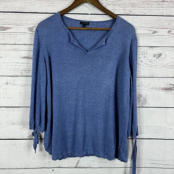 Talbots Tops - Talbots Linen Top Womens Large Blue Popover Tie Sleeve Breathable‎ Costal Beach